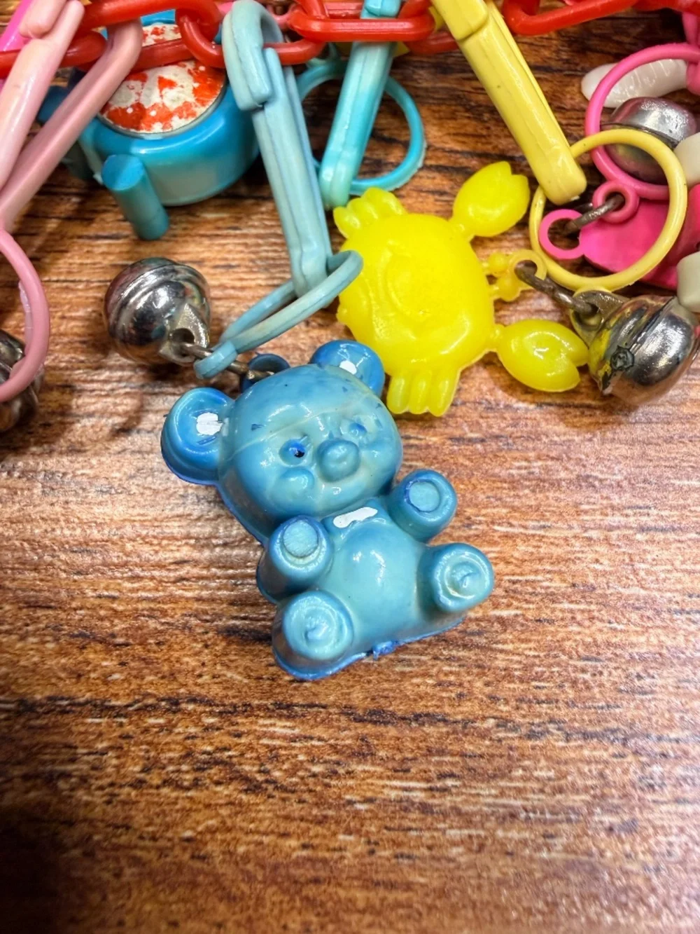 1980s BELL CHARMS Plastic Link Chain Necklace with 23 Charms